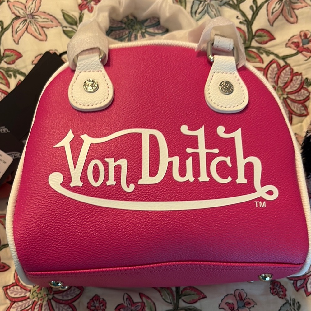 Von Dutch Fuchsia and White Mini Bag